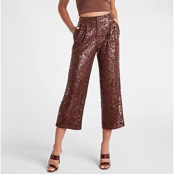 Express Black Sequin Crop Pleated High Waisted Trouser Size L NWT- Party Wear - Picture 12 of 13